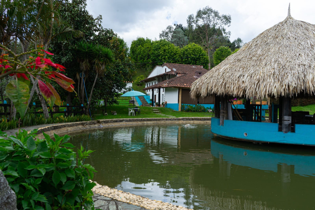 Kiosco con piscina y jardín tropical en Sportí
